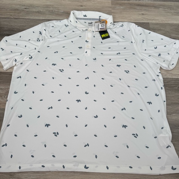 Puma Golf Shirt  White Polo with Navy Pattern - Picture 1 of 3